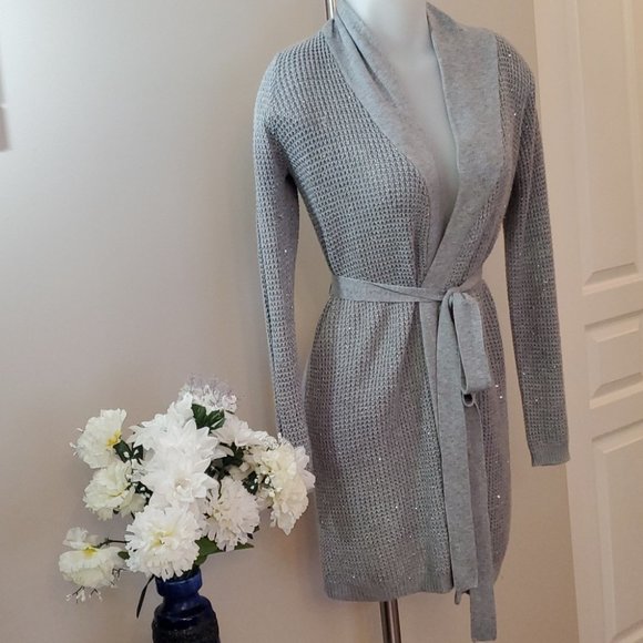 Victoria's Secret Grey Silver  Cardigan S-M sparkly sequin wrap cardigan sweater - Picture 3 of 11